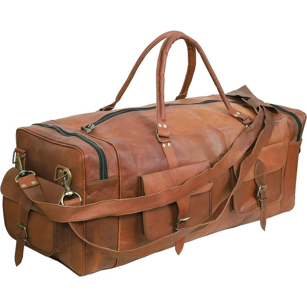 Große Reisetasche aus echtem Vintage-Ziegenleder, handgefertigt, für Fitnessstudio, Wandern, Vintage-Braun, Tragetasche für alle echten Reisetaschen