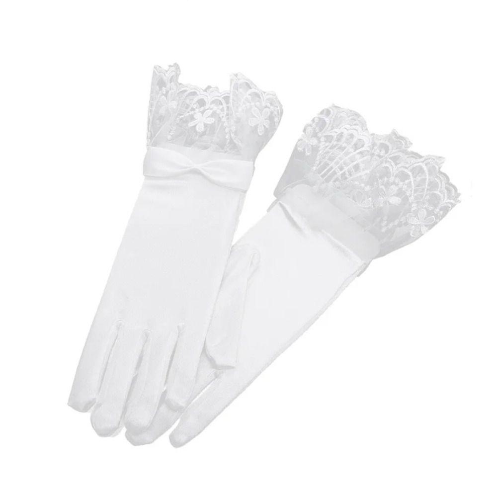 Lace Mesh Wedding Gloves Bow Pearl Chiffon Gloves Vintage Wedding Accessories  Prom Cosplay