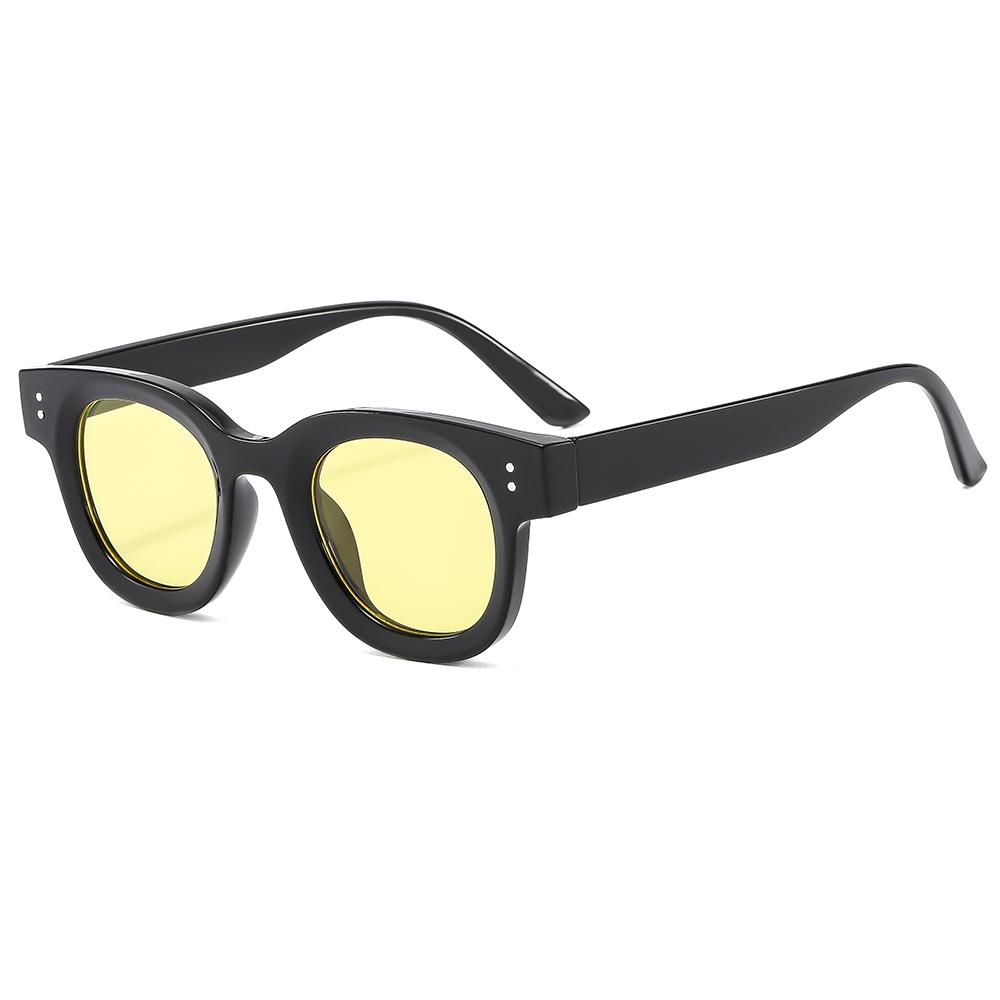 Classic Red Round Sunglasses with Vintage Design Square Frame Customizable Logo Gray or Yellow PC Frame Options