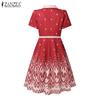 ZANZEA Women Summer Doll Collar Casual Short Sleeve Print Dress