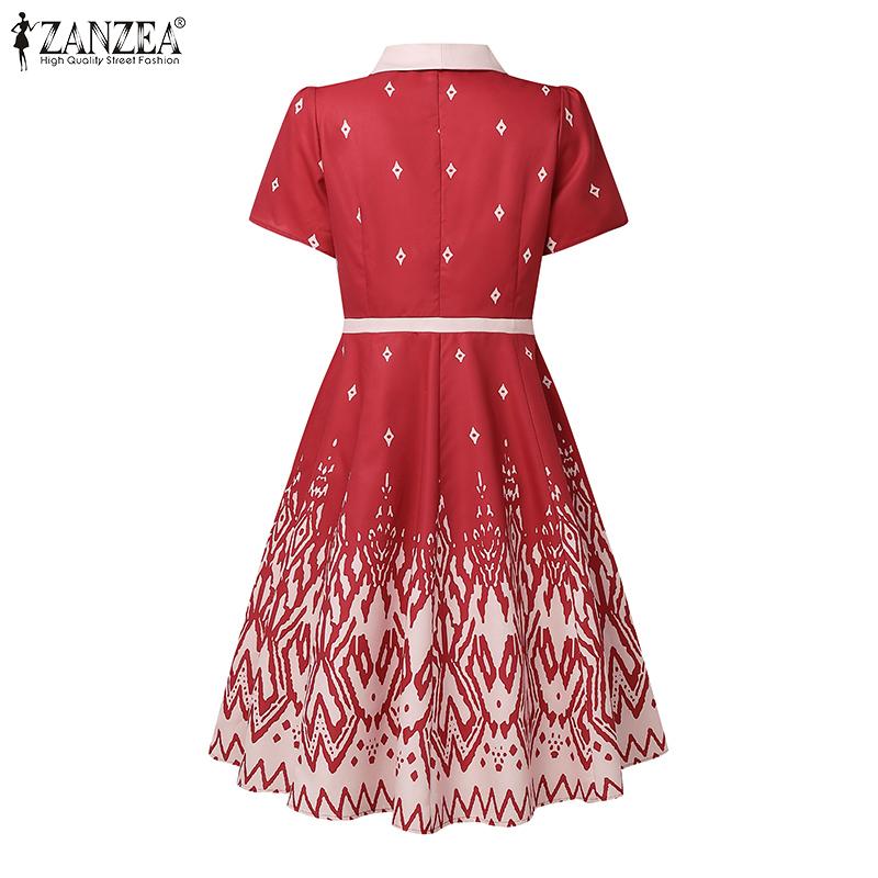 ZANZEA Women Summer Doll Collar Casual Short Sleeve Print Dress