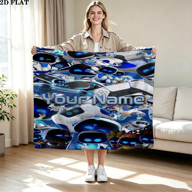 1PC ASTRO BOT Custom Name Patterned Flannel Blanket Suitable For All Seasons for Home Decor Warmth and Comfort Gifts Holiday Present