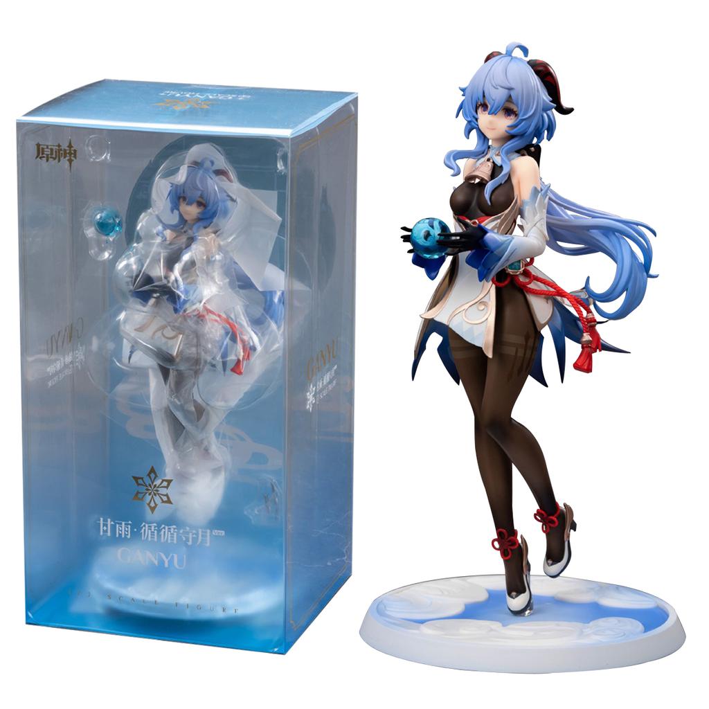 23CM Anime Ganyu Spiele Genshin Impact Actionfigur Uhr Der Mond Shouyue Schwarze Seide Stehend Paimon Modell Spielzeug Sammlerpuppe