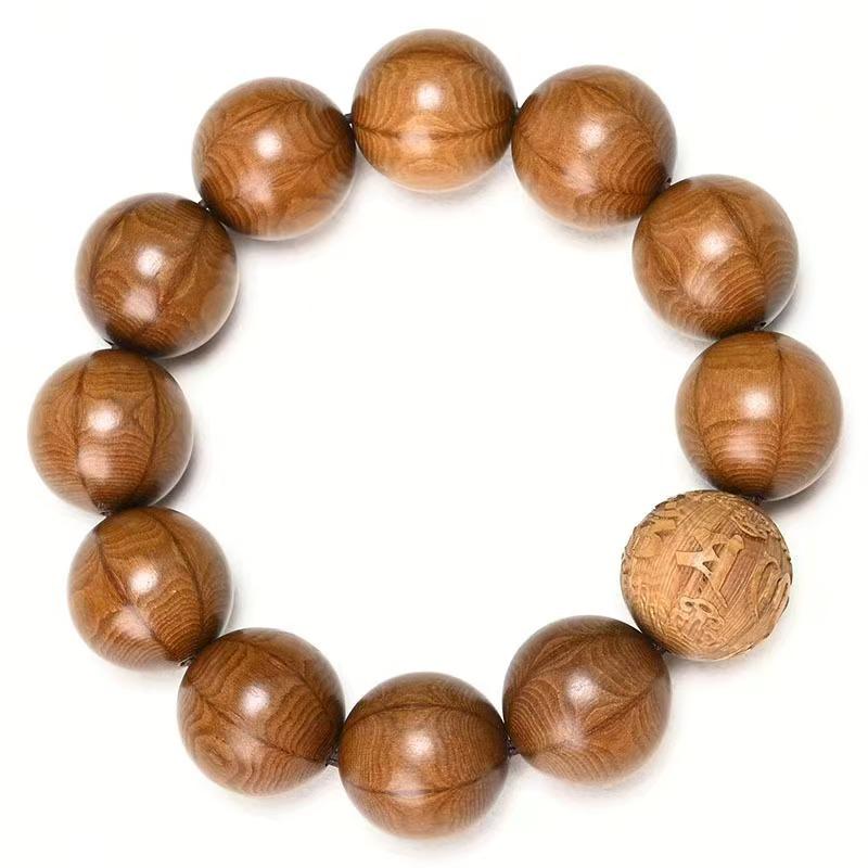 Premium 20-Bead Dragon-Subduing Wood Bracelet – Natural Full-Grain Material with Clear Pattern Prayer Beads.