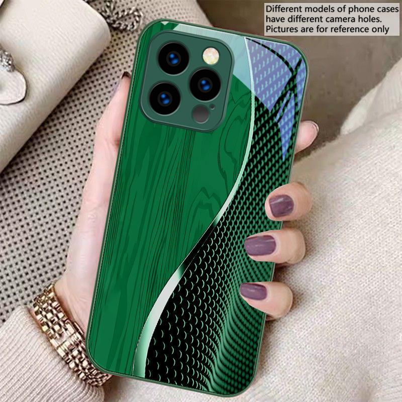 Wood Grain Mesh Black For iPhone 16 E 15 14 13 Plus 12 Mini 11 Pro Max XR Xs X 7 8 P Lus 6 6S 22 16E Tempered Glass Phone Case