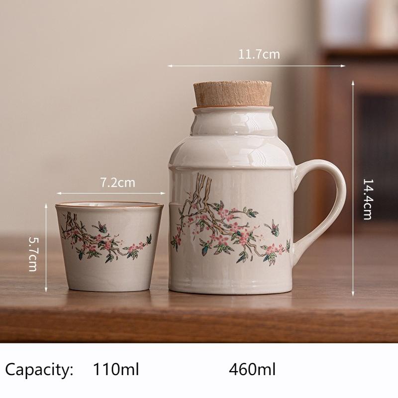 Portable Ru Kiln Thermos Mug with Lid Ceramic Stew Tea Cup Chinese Style Large Capacity Insulated Bottle with Handle Office Cup