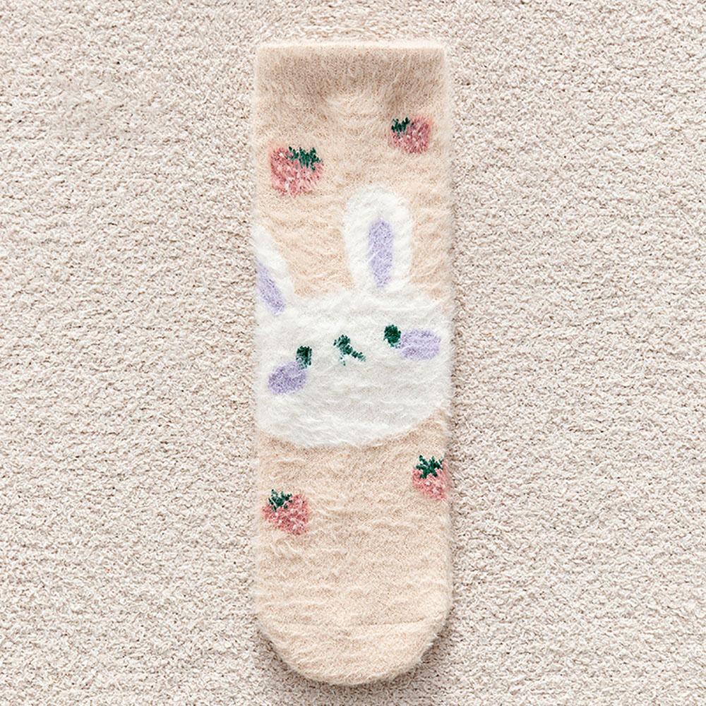 Autumn Winter Cute Rabbits Coral Fleece Socks For Women Soft Thermal Middle Tube Socks Couple Home Floor Sleeping Crew Socks
