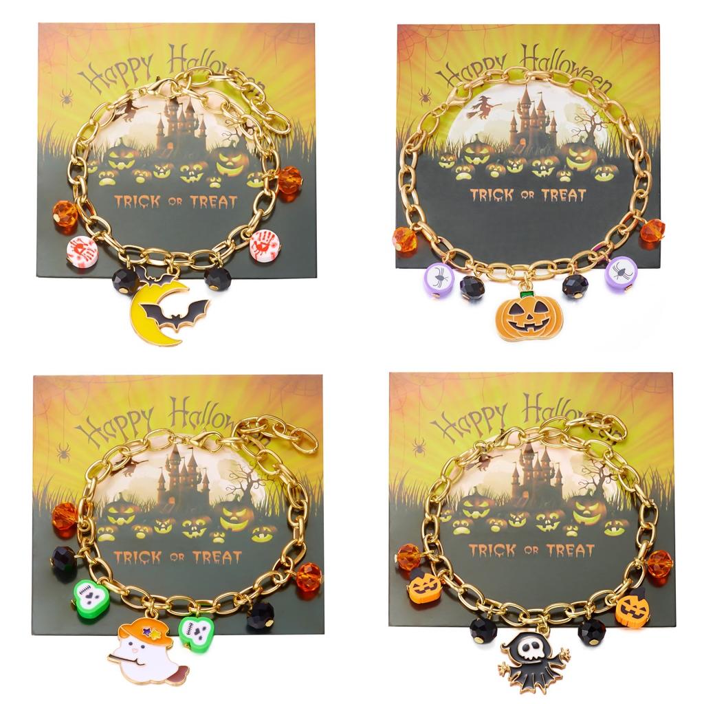 Halloween Cute Ghost Pumpkin Bat Charm Bracelet for Women Men Gold Color Metal Chain Enamel Bracelet Funny Festival Jewelry Gift