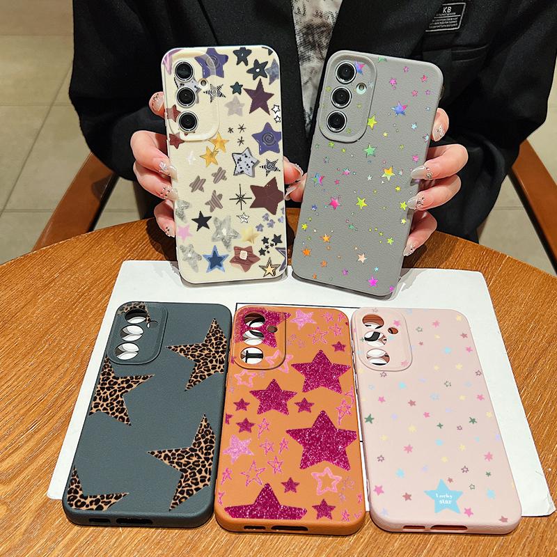 Colorful Stars Print Phone Case For Samsung A57 A37 A17 A56 A36 A16 A55 A35 A15 A54 5G S21 FE S22 S23 S24 Plus S25 S26 Ultra Leather Texture Cover