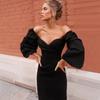 Sexy Solid High-waist Bodycon Dress For Women Elegant Fashion Latern Sleeve Dress Party Clubwear Formal Midi Dresses 30512