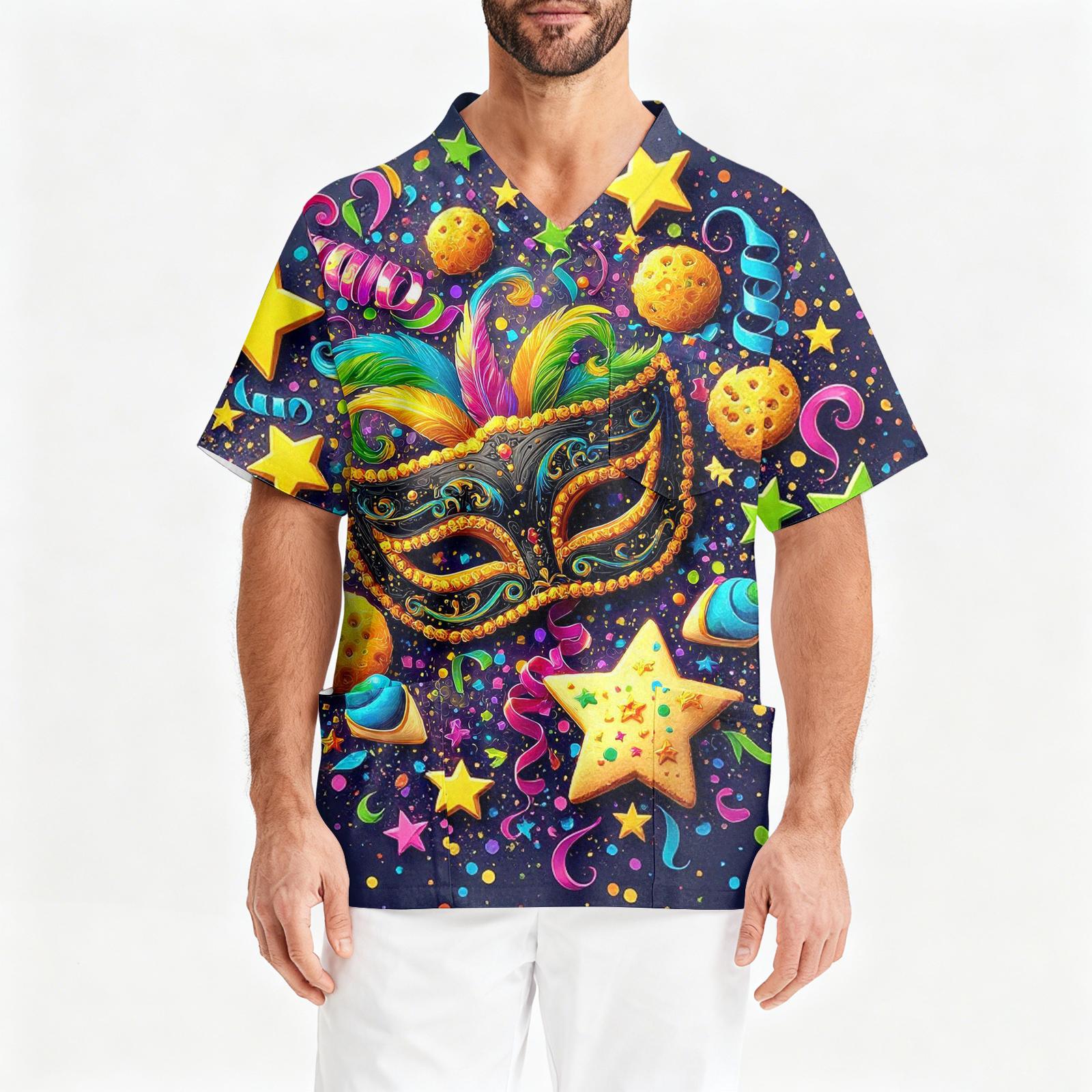 

Мужская рабочая блузка с короткими рукавами и v-образным вырезом с принтом, топ с нагрудным карманом XL