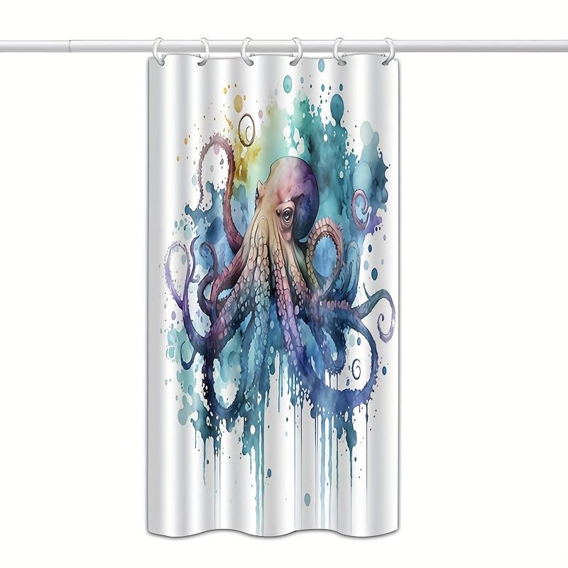 

1Pc Octopus Pattern Shower Curtain For Home Bathroom Decoration With 12 Hooks Polyester Fabric Bathtub Curtain W60H190(CM)-1 Pcs