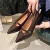 Niche Commuter Thick Heel Brown Pointed Mary Jane Single Shoes Women's Shoes 2025 Spring Summer Evening French Commuter Leather Shoes