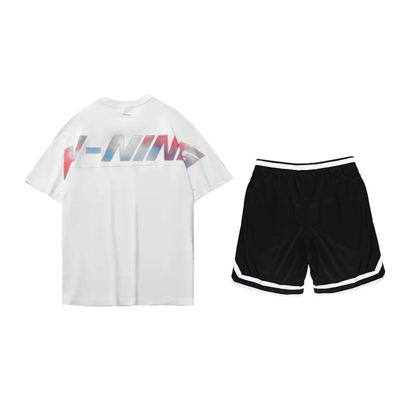 Li Ning Colorful Letter Print Short Sleeve Casual Sports Suit Unisex Suit White Black YHSU219-1+YAPV001-1