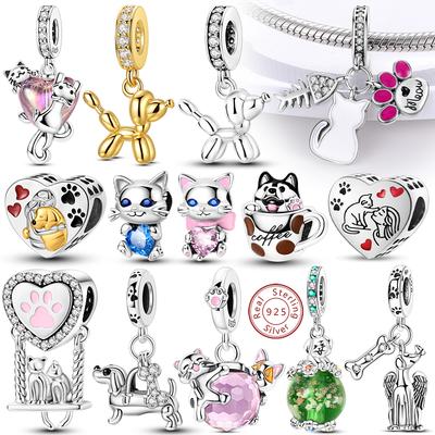 Charms Copper Dog Cat Paw Print Love Pets Charms Beads Fit Original Bracelets Necklaces Pendant Women Diy Jewelry