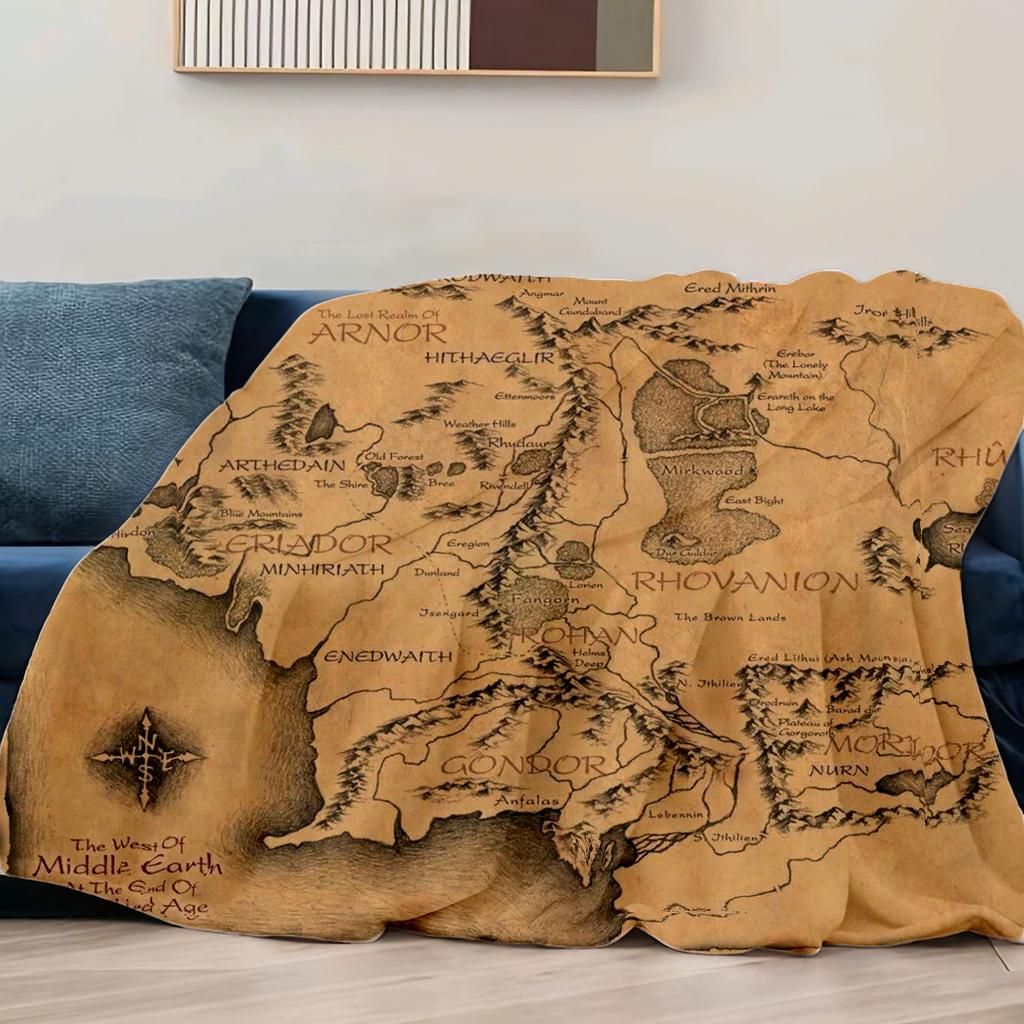 130cm×150cm Middle Earth Map l-Lords Of The R-Rings Fuzzy Blankets Movie Funny Throw Blankets for Home Hotel Sofa Bedspread