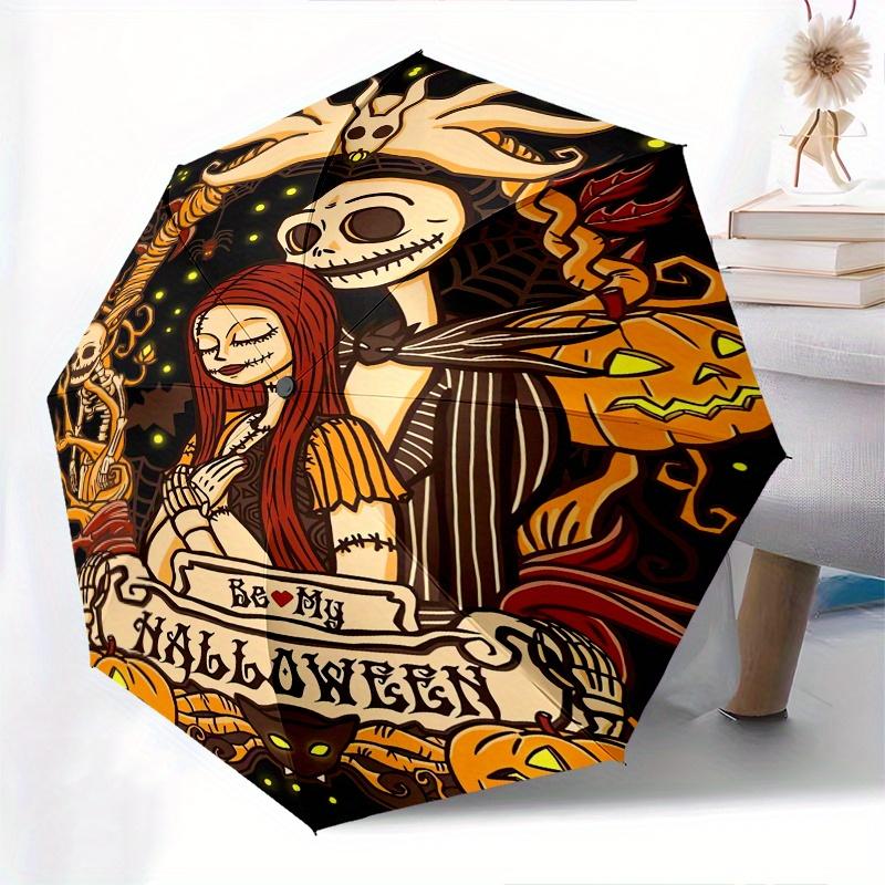 Jack Skellington, Sally Automatisches Öffnungs- und Schließschirm - 8 Speichen Tragbarer Faltregenschirm mit Kunststoffgriff, Geeignet für die Freizeit