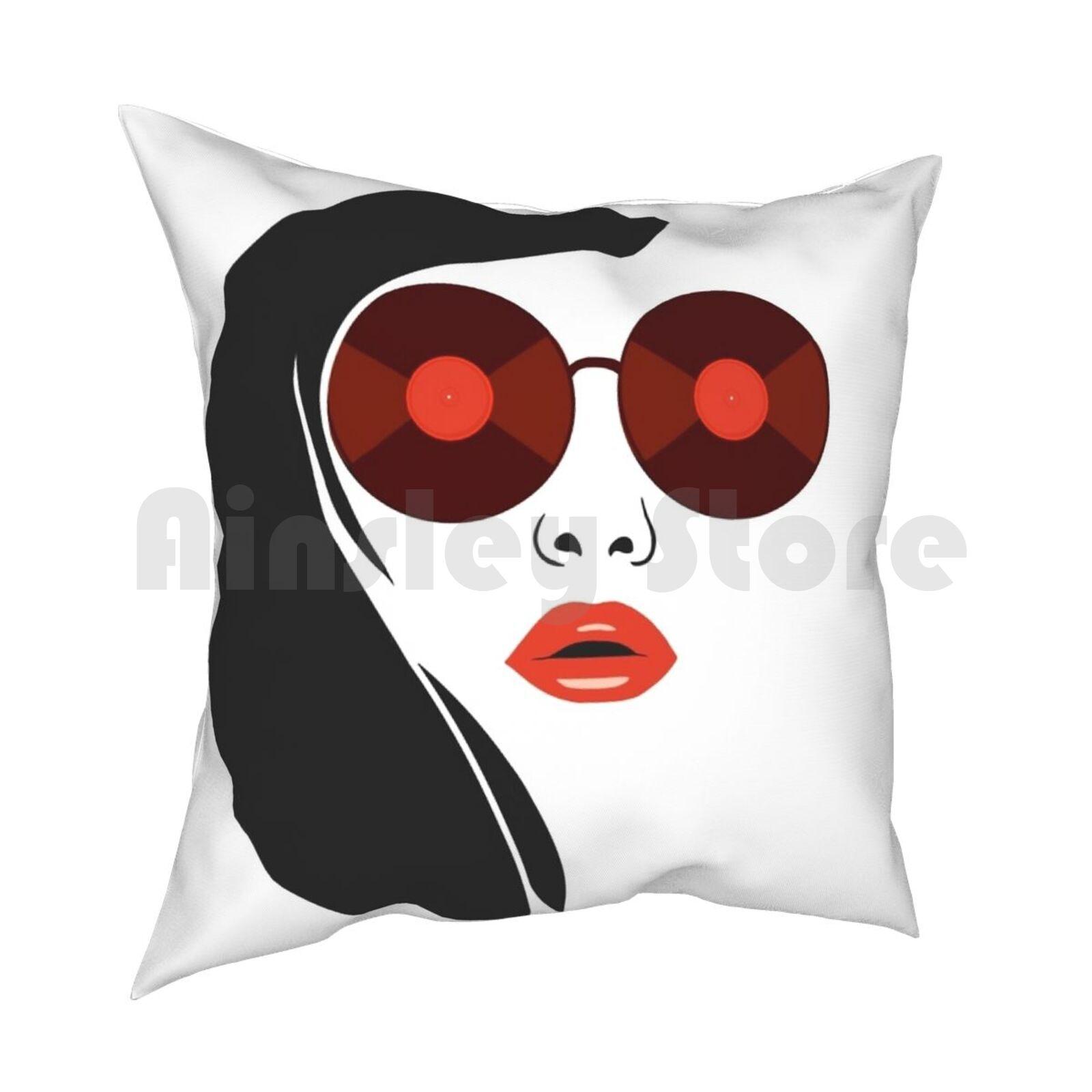 Vinyl Lover Girl Pillow Case Printed Home Soft Throw Pillow Vinyl Records Turntable Record Vinyl Vinyl Girls Music 30x30cm 12x12in