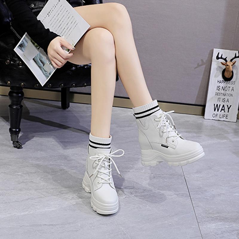 2025 Spring Autumn Shoes Women Ankle Boots Genuine Leather Single High Heels Botas Ladies Height Increasing 9cm Black Beige D352
