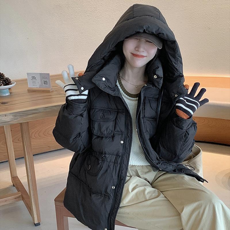 

Tooling down jacket women s 2025 winter fashion waist thin multi-pocket warm small white duck down jacket tide M чорний