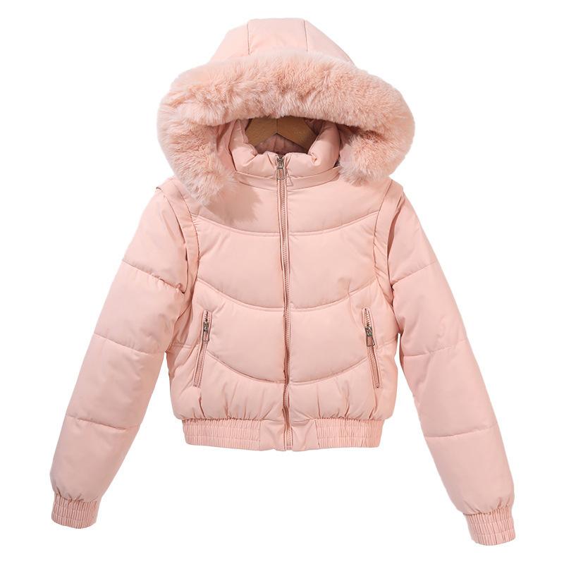 European and American autumn and winter new large fur collar live sleeve cotton clothes women's slim fleece short thickened jacket
