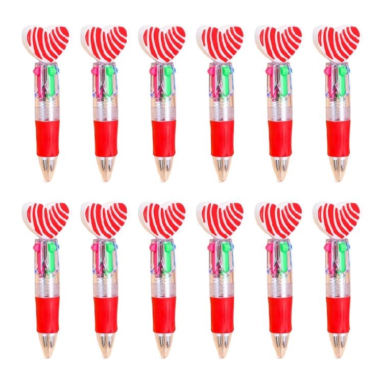 12Pcs Heart Shape Multicolored Pen 4-Color-in-1 Ballpoint Pen for Daily Note Taking Drawing and Classroom Exchange Gift