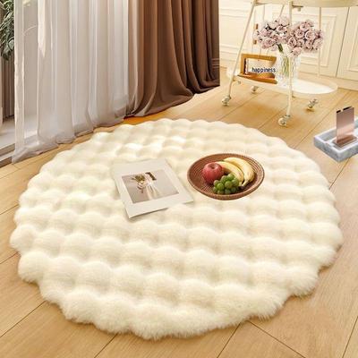Cream Rabbit Fur Round Rug Sofa Mat for Living Room or Bedroom
