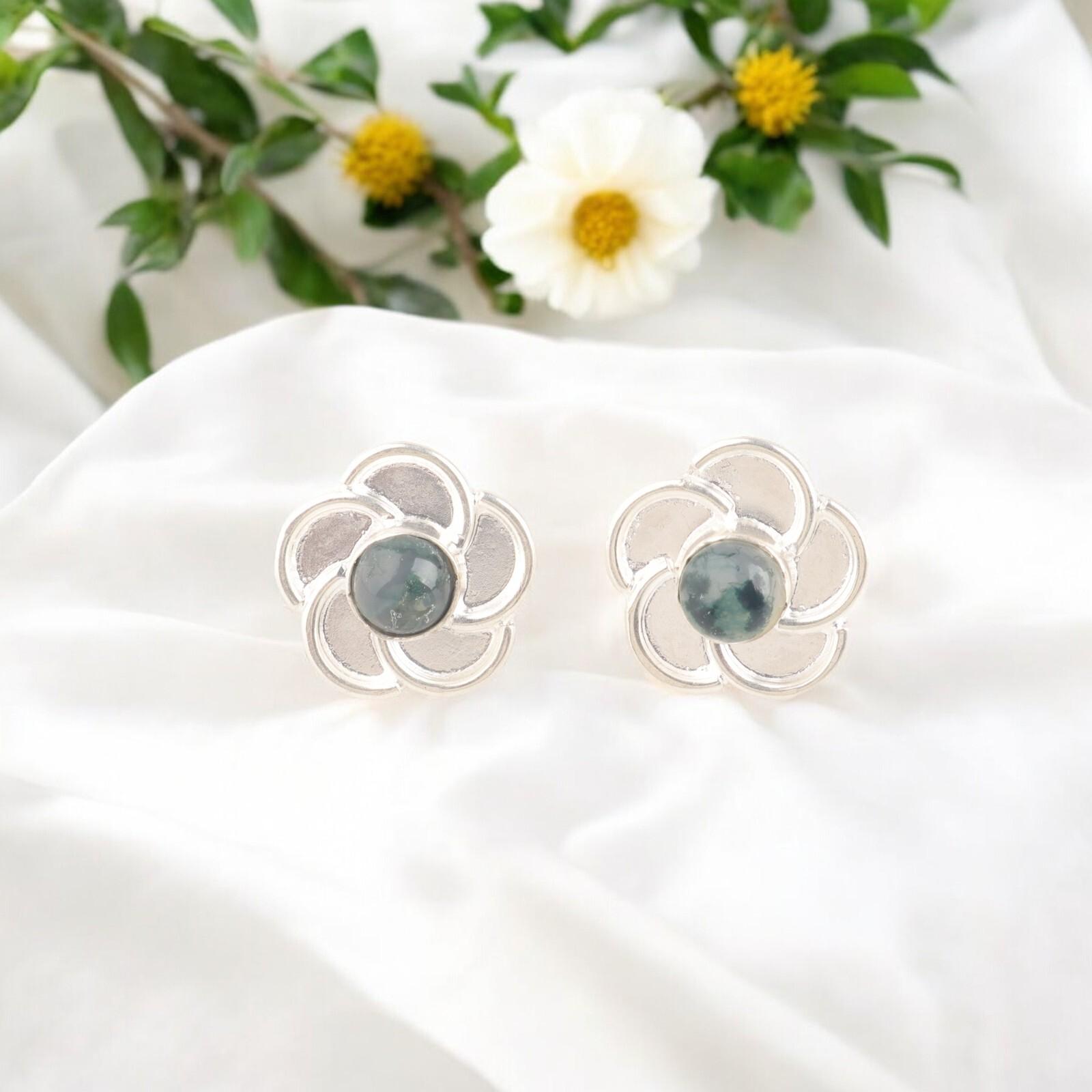 

Natural Moss Agate Gemstone 925 Sterling Silver Healing Crystal Earrings 0.5 EE-157-31