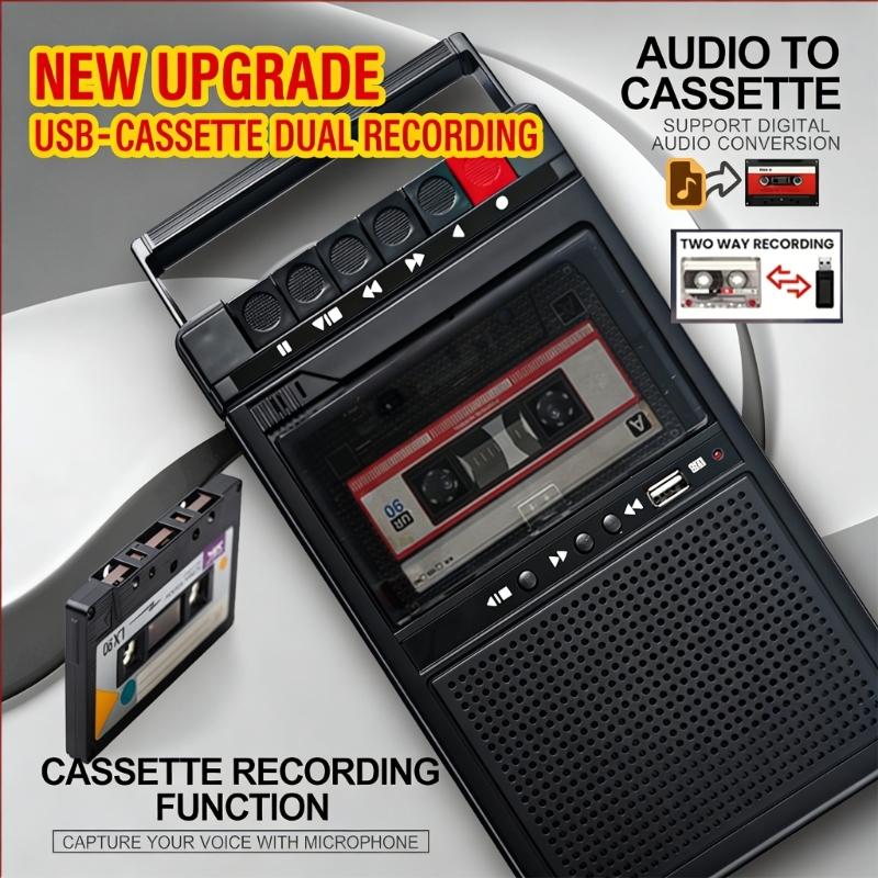 Portable Cassette Recorder Nostalgic Retro Portable Tape Player with USB Port for Sound Playback Outdoor Recording
