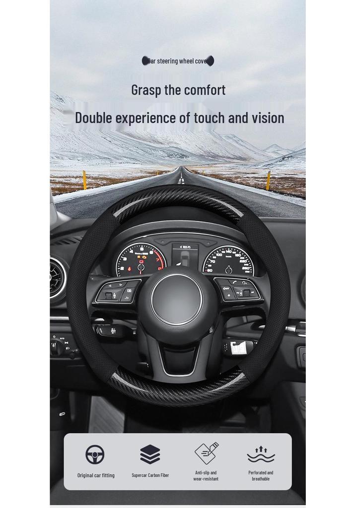 Genuine Leather Steering Wheel Cover for Qoros 3, 3 SUV, and 5 SUV - Four Seasons Universal Fit