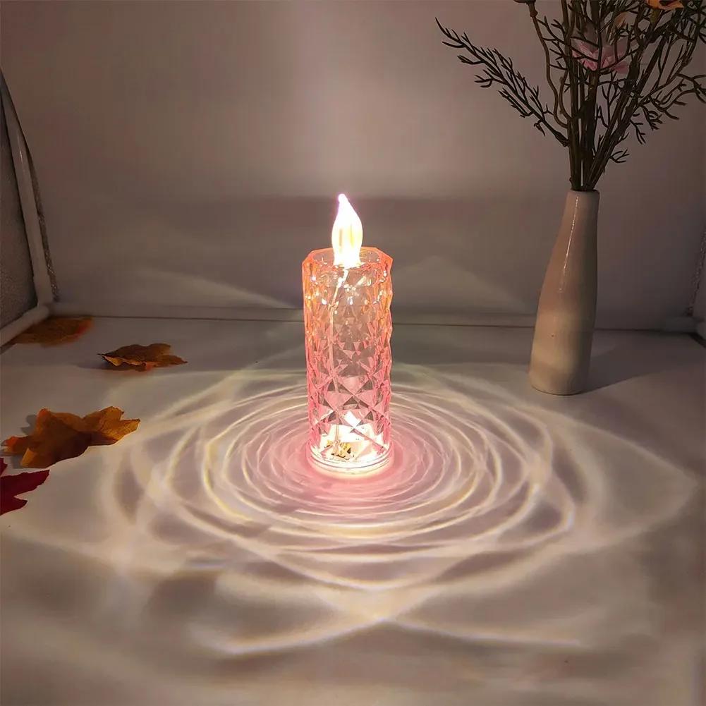 Crystal LED Table Lamp Rose Projection Light Romantic Diamond Atmosphere Light Night Light for Bedroom Party Christmas Decor