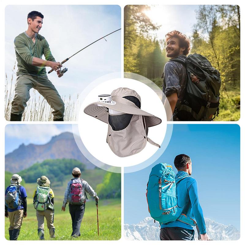 Fisherman Hat USB Wide Brim Sun Hat With Solar Powered Fans Breathable Anti-UV Waterproof Headwear For Beach Outdoor fishing
