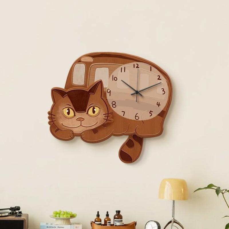 

Cartoon Wall Clocks Living Room Pendulum Wall Watch Noiseless Mechanism Interior Modern Cat Clock Home Interior Decoration 45x40CM