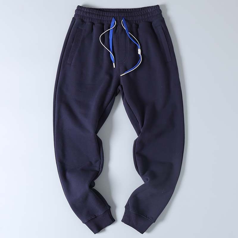 Export Factory Leftover Stock Terry Cotton Brushed Thickened Tapered Athleisure Pure Color Elastic Waist Ankle-Tied Sweatpants Men's Fashion