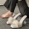 Xiaoxiangfeng fluffy slippers women's outer wear 2025 new summer transparent one-word with crystal thick high-heeled cool slippers