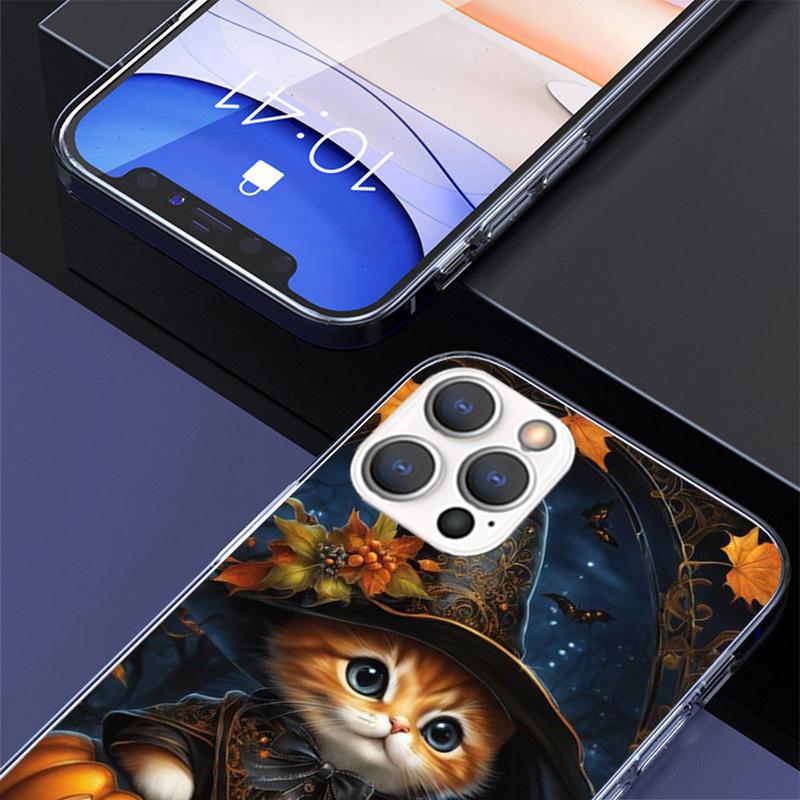 Black Kitten Halloween Pumpkin Phone Case For iPhone 17 Air 16 Pro Max 16E 15 + 14 Plus 11 12 13 Mini 7 8 SE Gift Print Cover Fu