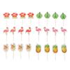 24Pcs Luau Cupcake Toppers Hawaiian Toothpicks With Flamingo Pineapple Palm Leaves Shape Picks Tropical Summer Beach Party Decor