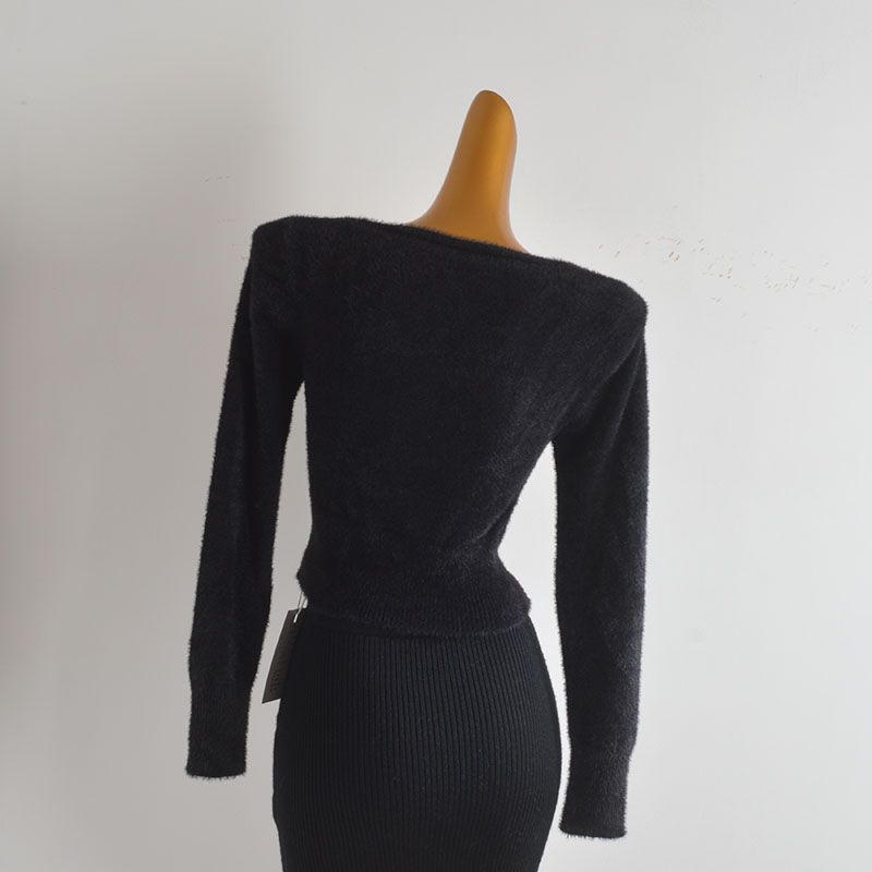 Pure Desire Style Sexy Sexy Cutout Breasted Knitting Cardigan Female Fall and Winter New Arrival Slim Fit Slimming Long Sleeves Mink-like Clothes