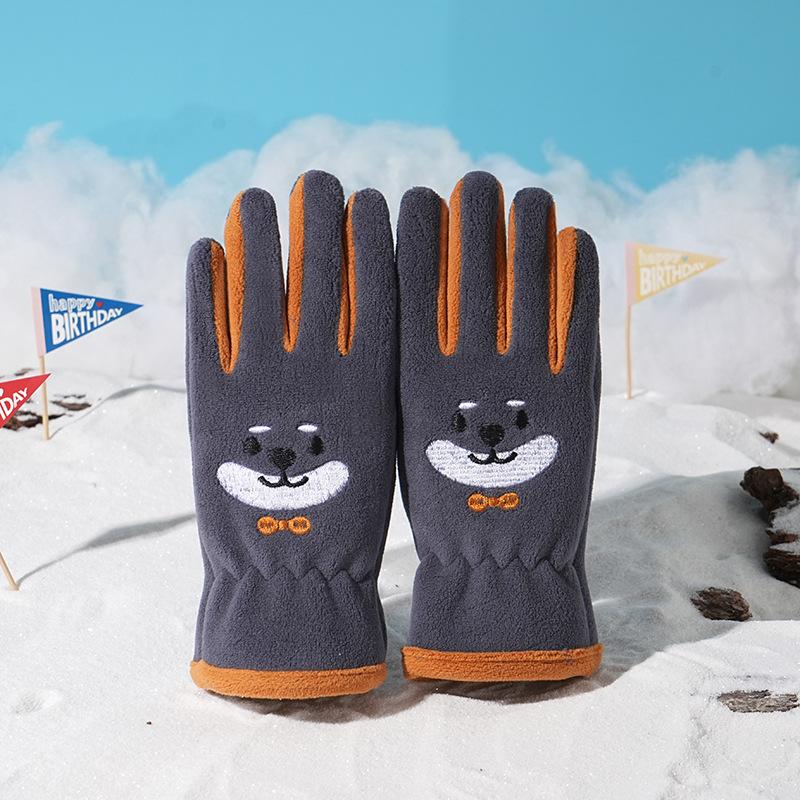Children's Warm Gloves for Autumn and Winter  Five Fingered Fleece for Cold Protection Cute Cartoon  Student Outdoor Snow Play Ollie Fleece Gloves