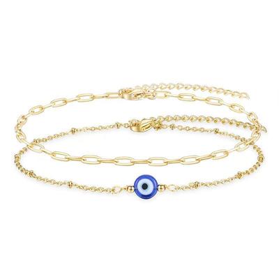Bohemian Devil Eye Double Layer Bracelet Set with Versatile Paper Clip Chain