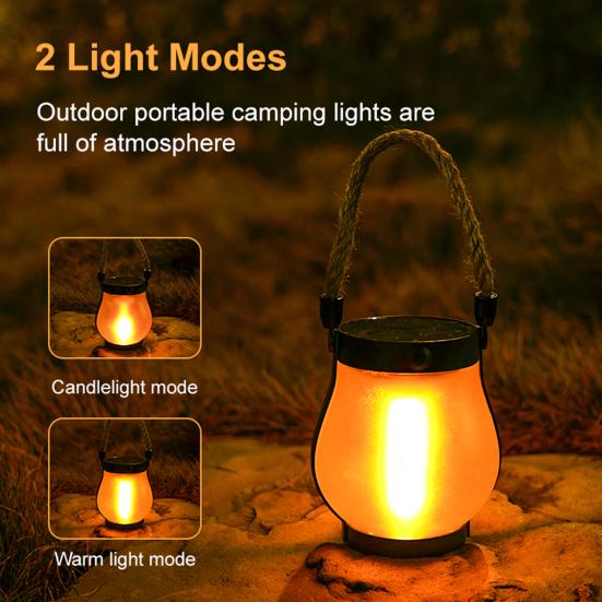 Flickering Flame Solar Lantern Two Lighting Modes Dual Charging Outdoor Waterproof Hanging Lantern LED Solar Lamp