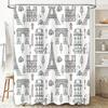 Vintage Parisian Sketch Shower Curtain Featuring Eiffel Tower, Notre Dame Cathedral Arc De Triomphe Black White Decor For Bathro