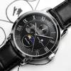 Salvatore Marra Moon Phase Multi-Calendar Men's Watch 5 ATM Water Resistant Leather Strap Silver Black SM21106-SSBK
