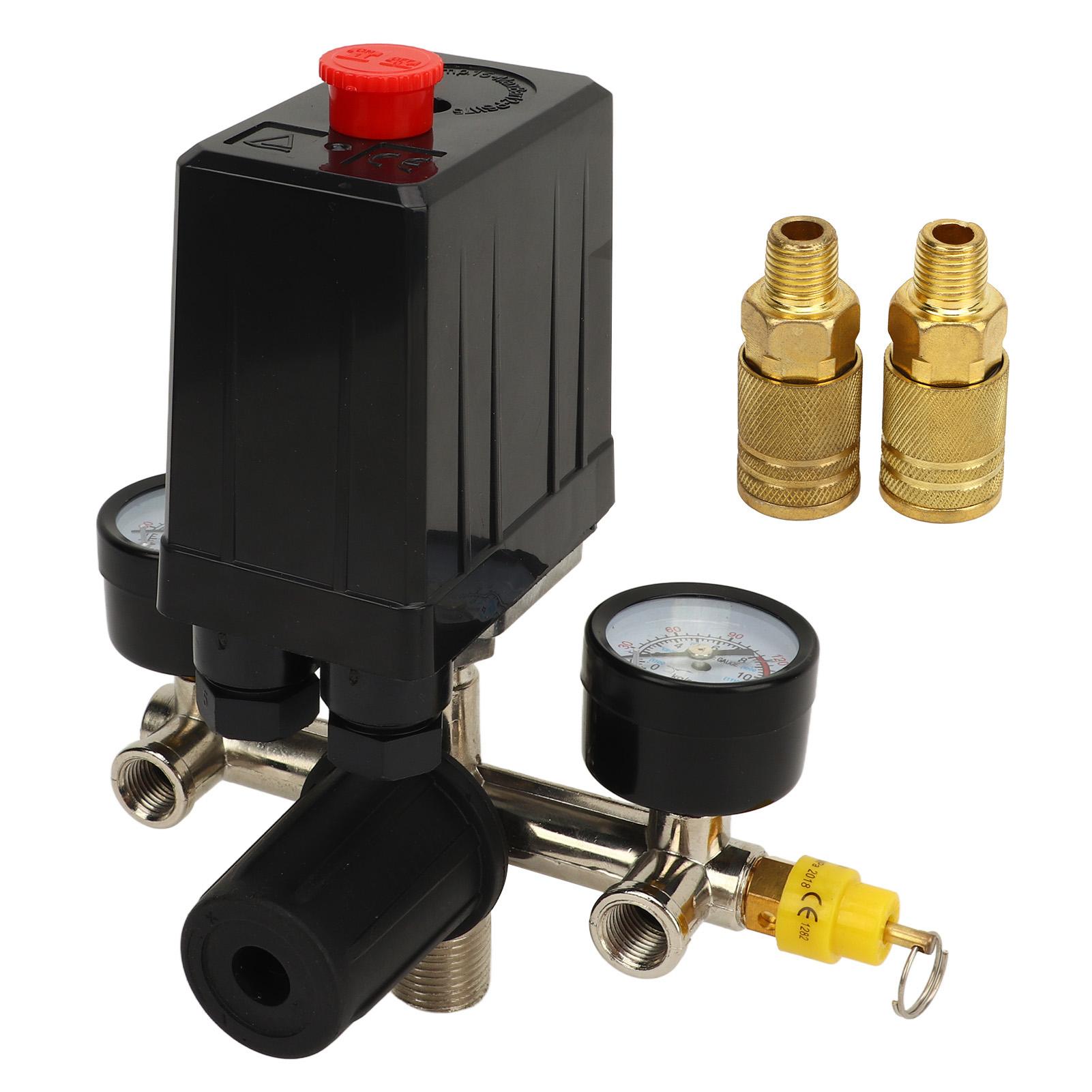 

Air Compressor Pressure Switch Kit CE Valve Pressure Control Switch Black Cover Iron Meter Brass US
