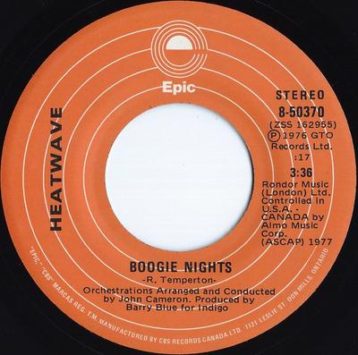 7inch Record HEATWAVE - Boogie Nights 850370 Epic 1976 Canada Soul/Funk Used