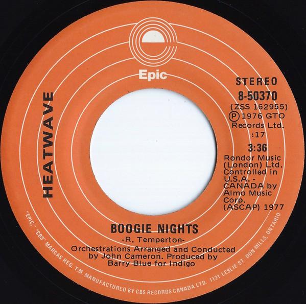 

7inch Record HEATWAVE - Boogie Nights 850370 Epic 1976 Canada Soul/Funk Used