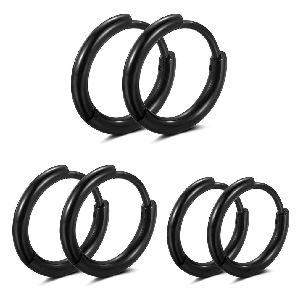 3 Pairs Stainless Steel Hoop Earrings  Hypoallergenic Huggie Earrings Small Hoop Sliver Black Sleeper Earrings For Women Men