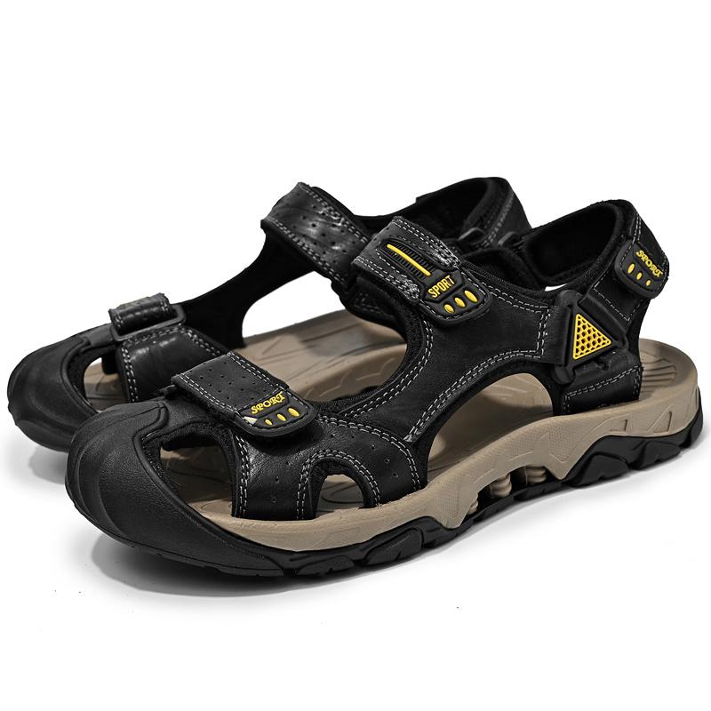 

Летние мужские сандалии из натуральной кожи большого размера Летние мужские пляжные сандалии Сандалии для отдыха на природе для мужчин 46 чёрный