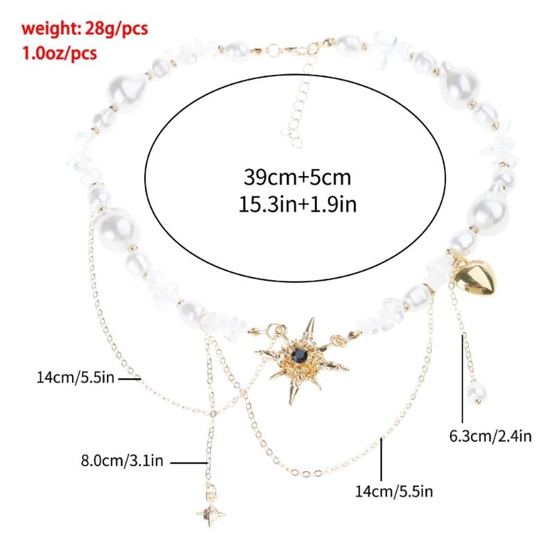 Modern Eight Point Star Necklace Short Length Neckchain For Women Edgy Street Style Jewelry With Faux Pearls Accent