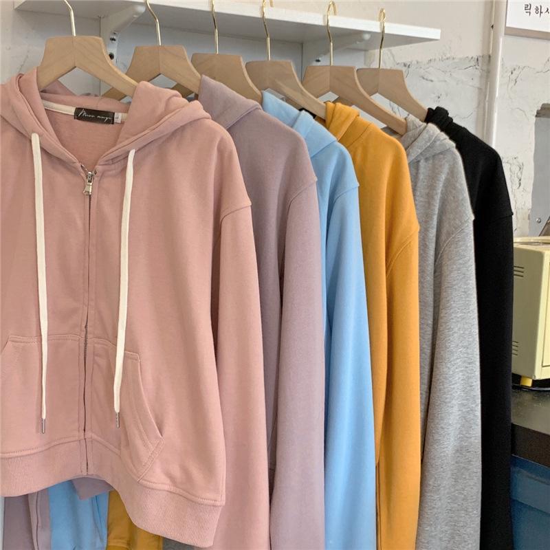 Chic Hong Kong Style Women's Zipper Hoodie - Spring/Autumn 2023, Thin & Short for Petite Frame, Versatile Cardigan